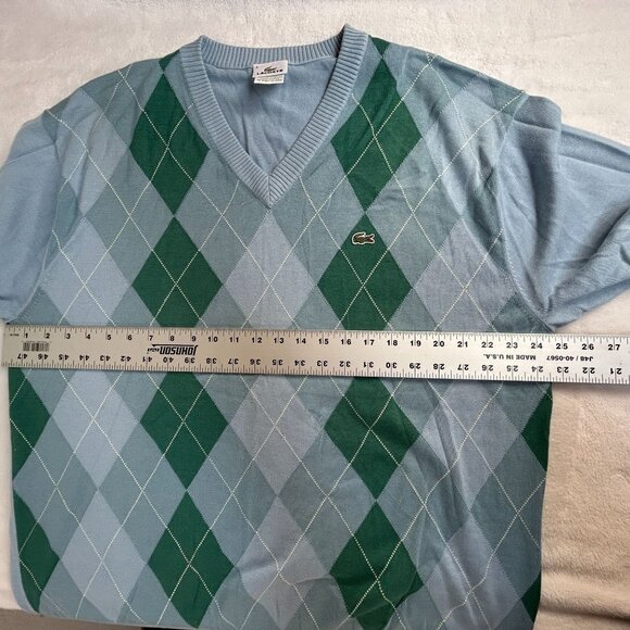 Lacoste Mens Argyle V-Neck Pullover Sweater Size 8 Blue Green 100% Cotton F5178 - Picture 7 of 8